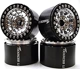 Txxrcss RC 2.2 Aluminum Alloy Beadlock Wheels and Tires Upgrades Accessories Rims for 1/10 SCX10 TRX4RC4WD and D90 RC Crawler Axial Remote Control Car (4pc) (Black Silver)