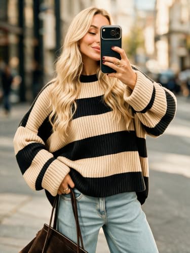 Image of Simier Fariry Womens Fall Winter Long Sleeve Oversized Striped Sweater