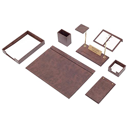 Organisateur de bureau en cuir marron complet avec porte-papier et dessous de verre design