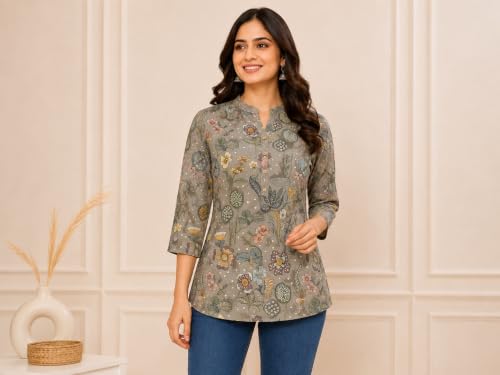 Image of Women's Floral Printed Cotton Kurti Summer Cotton Tunic Top for Girls