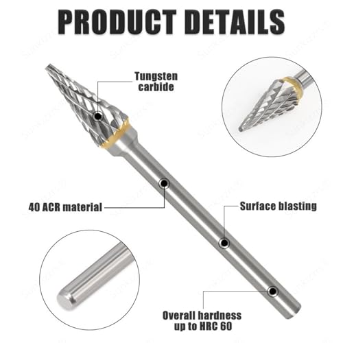 Image of Sunkizzrs 10-Pcs Tungsten Carbide Rotary Burr Set -Carbide Double Cut Carving Burr Bits with 1 /8 inch(3mm) Shank -Rotary Tool Accessories for Woodworking, Engraving, Drilling, Steel Metal Working