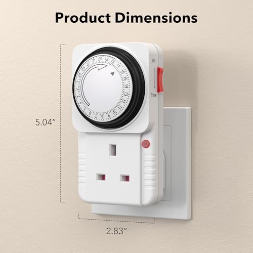 HBN 24 Hour Programmable Mechanical Timer Plug Switch, Energy Saving UK Plug-in Indoor Timer Socket for Lights, Lamp and Home Appliances (13A/3120W, 2 Pack) - 2
