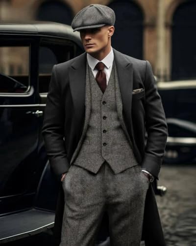 ORBITRAY Men's Retro Vintage Tweed Blazer Suit Herringbone Blazer Regular Plus Size Single Breasted2