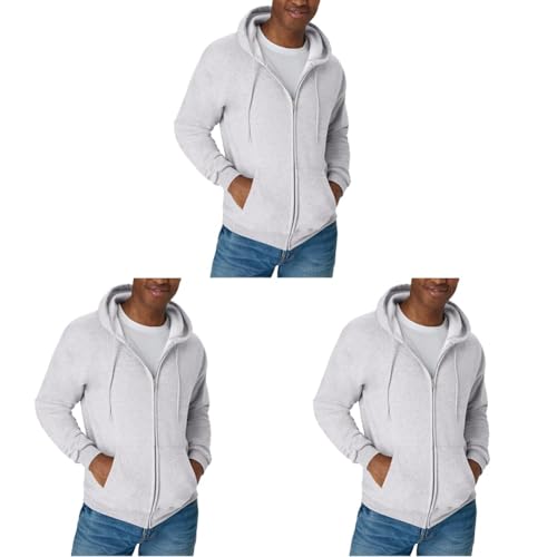 Image of Hanes Men's Full-Zip Eco-Smart Hoodie, ash, Large (Pack of 3)