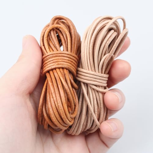 Lederschnur Rund 2mm×5m,Lederband Lederriemen Classic Kette,Lederschnur Lederband aus echt Leder für DIY Schmuck Wie Armbänder Handwerk Schlüsselband Armband Schmuck,Halsketten-Schwarz
