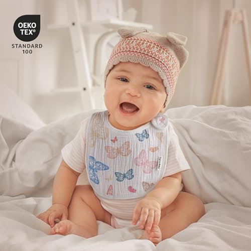 Image of Muslin Baby Bibs for Drooling and Teething,Bibs for Boys Girls | Soft Cotton,Extra Absorbent,Easy Adjustable Side Snap,Shrink‑resistant & fade‑proof