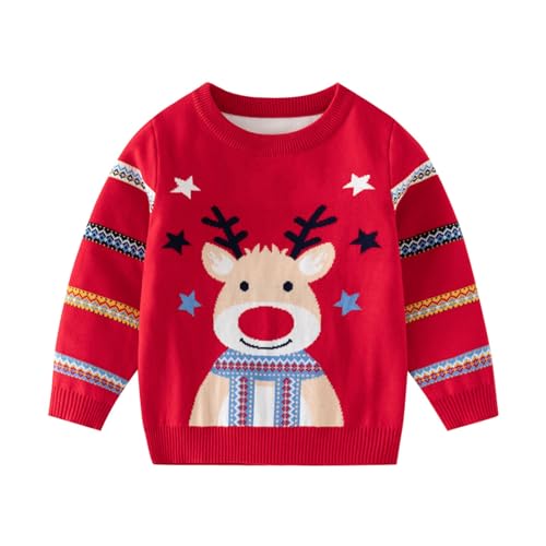 Boys Girls Cute Cartoo𝐧 Reindeer Sweater Toddler Kids Christmas Long Sleeve Knitted Pullover Thermal Knitwear