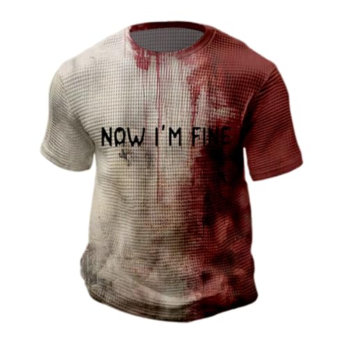 Mens Bloody Halloween Shirt Bloody T Shirt Blood Splatter Print Short Sleeve T-Shirts Casual Crew Neck Tee Basic Tops Funny Horror T Shirts Halloween Costumes Big and Tall (F, M)