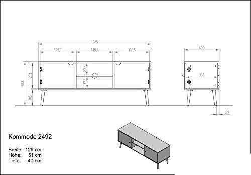 Germania Lowboard 2492-84 GW-Senja | In skandinavischem Design | Weiß | 129 x 51 x 40 cm - 2492-84 Germania Lowboard 2492-84 GW-Senja | In skandinavischem Design | Weiß | 129 x 51 x 40 cm