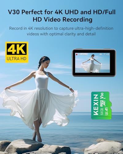 Image of KEXIN 64GB Micro SD Card with SD Adapter, microSDXC UHS-I U3 V30 A1 Memory Card, 95MB /s Read 40MB /s Write, 4K /8K UHD High Speed TF Card for GoPro, Drone, Action Camera, Android Phone (1 Pack)