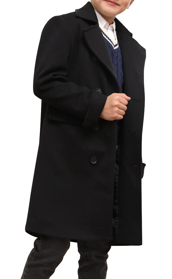Ebifin Ragazzi Tacca Risvolto Doppio Petto Lungo Trench Cappotto Casual Classico Peacoat