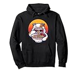retro tramonto carino mucca mascotte mangiare giapponese ramen noodle felpa con cappuccio