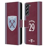Head Case Designs Officially Licensed West Ham United FC Aaron Wan-Bissaka 2024/25 Players Home Kit Leather Wallet Case Compatible with Samsung Galaxy S21 FE 5G