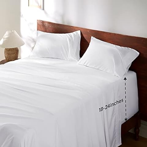 Bedsure Juego de sábanas dobles blancas de bolsillo extra profundo Cover