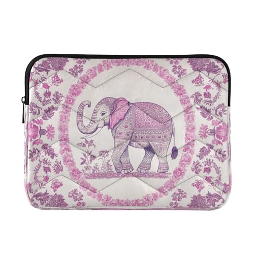 Floral Elephant Drawing Ivory 13-14 Inch Laptop Sleeve Bag for Men Women Durable Protective Computer Carrying Cover with Waterproof Fabric Briefcase...