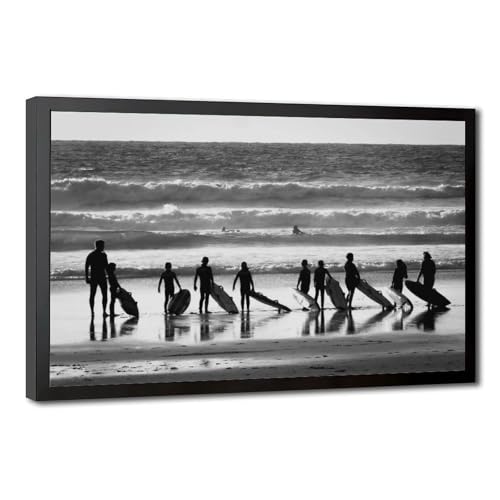 Poster vague noir et blanc déco surf plage salon 20x30 cm