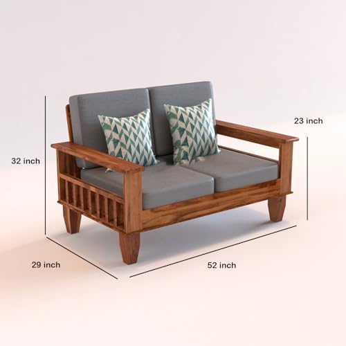 Image of Sheesham Wooden 7 Seater Sofa for Living Room | Rosewood 7 Seater Cushion Sofa with Side Newspaper Holder for Home & Office (-Honey Finish,3+2+2 Seater)
