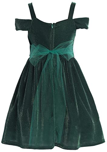 BluNight Collection Big Girls Off-The-Shoulder Sparkling Jewel Belt Christmas Flower Girl Dress 4-162