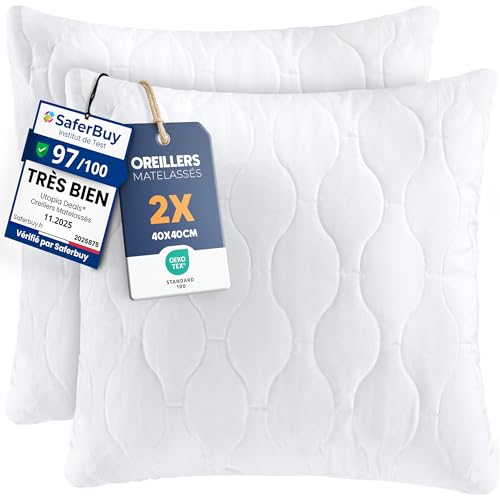 Utopia Bedding Lot de 2 oreillers 40 x 40 cm, coussins matelassés pour lit et comme coussin décoratif, rembourrage de coussin, coussin de canapé, coussin décoratif pour canapé, blanc