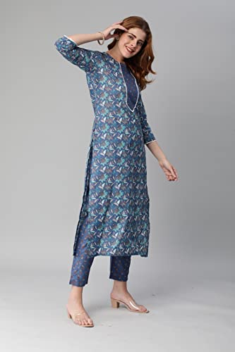 Image of GoSriKi Women's Cotton Blend Printed Straight Kurta With Pant
