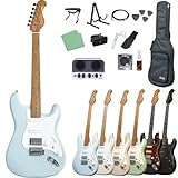Eris. Nestia エレキギター初心者セット SSH コイルタップ搭載 ローステッドメイプルネック (エアリーブルー, Bluetooth搭載ミニアンプ初心者14点セット)