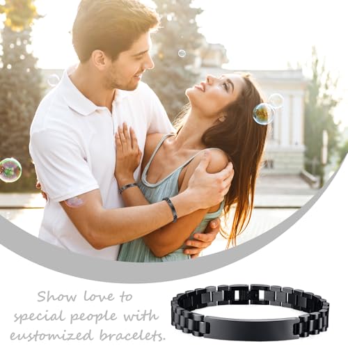 Personalized Engraved Bracelet for Men - Free Engraving Customized Bracelets,Hypoallergenic Stainless Steel Watch Band Link Chain Wristband,Trendy Adjustable Customizable Bracelet Jewelry for Women4