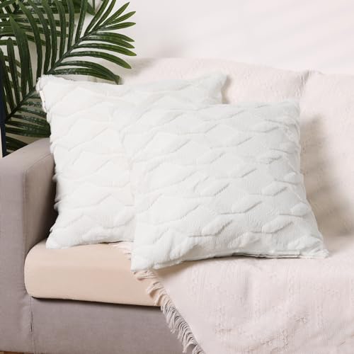 Uxcell Set of 2 Soft Short Plush Decorative Throw Pillow Covers Luxury Style Cushion Pillow Cover for Sofa Bedroom White 45 x 45 cm - Image 2