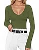 YOGINGO Women's Long Sleeve Deep V Neck Bodysuits ... #1