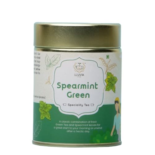 Image of LLUVIA TEA Spearmint Green Tea (50g) | Supports PCOD /PCOS, Hormonal Balance & Facial Hair | Herbal Loose Leaf Tea | Caffeine-Free | Antioxidant-Rich, Stress Relief & Refreshing