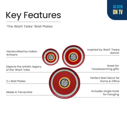 Image of ExclusiveLane 'The Warli Tales' Terracotta Wall Plates for Home Decoation (Set of 3, Multicolor, Hand-painted) | Terracotta Plates for Wall Decor Plates Sets Decorative Wall Plates for Living Room