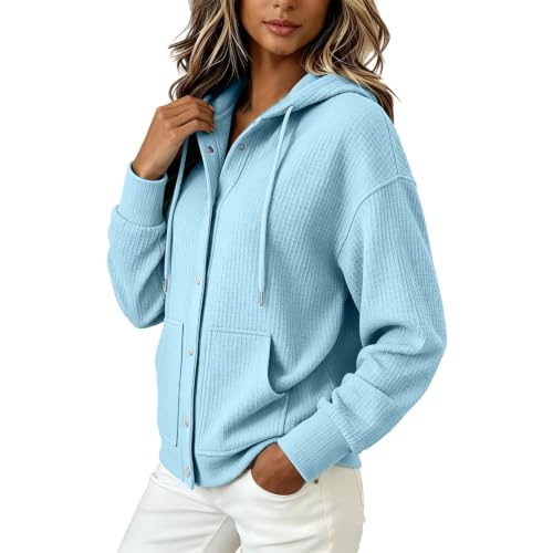Oversized Hoodies for Women Waffle Button Down Hooded Cardigan Sweaters - image 6