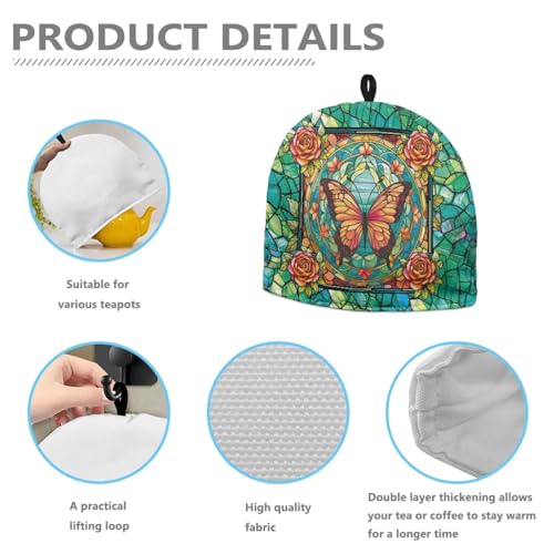 Image of Butterfly Tea Cozy for Teapot Insulated Rose Tea Pot Cozy Green Tea Pot Cozy for Keeping Warm Tea Cosy for Teapot Dust Protector