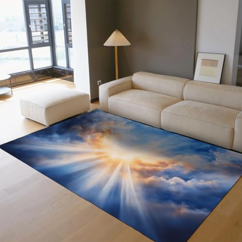 Tapis antidérapants Sunshine Cloud bleus : moquette lavable de salon 160x230 - 2