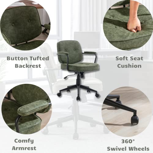 Heah-Yo Modern Pu Leather Home Office Desk Chair, Adjustable Computer Desk Chair With Wheels And Arms, Swivel Task Chair With Back Support For Home Office, Green #TOP3