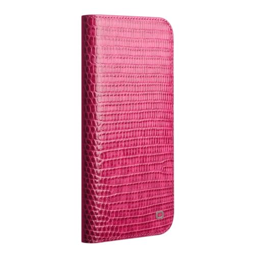 Coque iPhone 17 Pro Qialino en cuir rose effet crocodile chic - 7