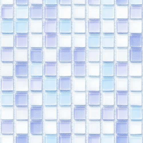 HOMETITUTE 10PCS 12x12 Inch Light Blue White Mosaic Textured Flat