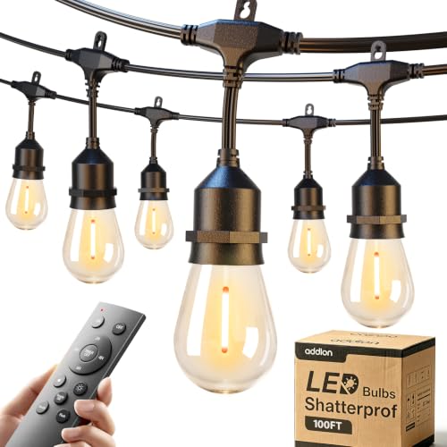 addlon 100FT Outdoor String Lights with Remote Dimmable Waterproof Patio