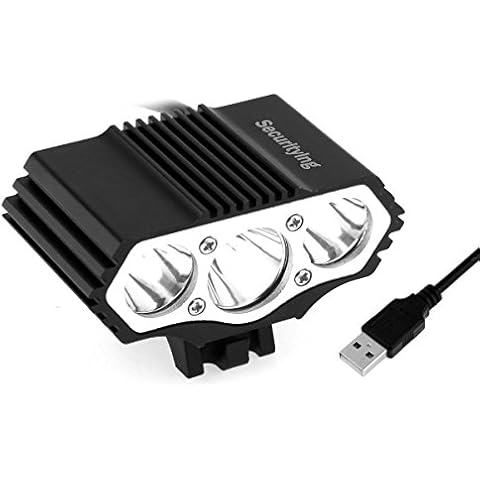 SecurityIng USB Powered Bicycle Light, LED Headlamp Waterproof 1800 Lumens 4 Modes Cycling Front Lamp Bike Headlight for Mountain Road, Kids and City Bicycle - No Internal Battery Cover
