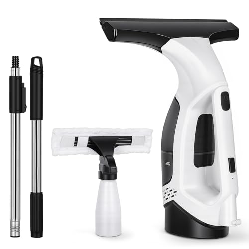 Limpiacristales Electrico, 2000Pa, Potencia 20 W, Batería 2200mAh, Equipado con Depósito de Agua de 150ml y Raspador de 280mm, para Puertas de Cristal, Ventanas, Encimeras y Lunas de Coche