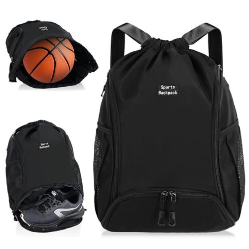 Sports Drawstring Backpack - Small String Gym Bag with Shoes Compartment and Waterproof for Women & Men, Lightweight Backpack for Beach Swim Workout