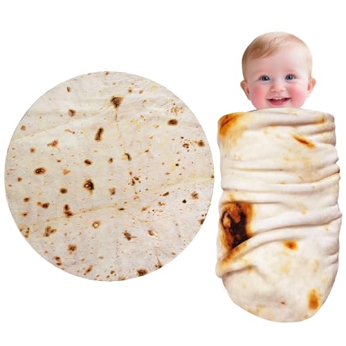 CASOFU Baby Burritos Swaddle Blanket Tortilla Wrap Blankets Funny Gifts for Baby Shower Boy Girl Toddler Newborn 285 GSM Soft Flannel Food Blanket White Elephant Gifts for Toddler (Beige 36 inches)