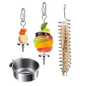 4 Pieces Bird Food Holder Parrot Stainless Steel Food Bowl Hanging Fruit Feeder Cage Treat Skewer For Cockatiel