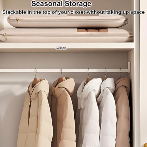 Sac à vêtements à suspendre pour économiser de l'espace avec fermeture éclair auto-compression, organiseurs de placard pour manteau en duvet, sacs de rangement sous vide (beige, taille L) – vue 2