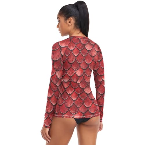 ALAZA Red Dragon Scale Animal Women's Rash Guard Long Sleeve Swim Shirts Swimsuit Top UPF 50+4