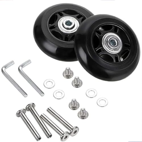 交換用ラゲッジホイール キャリーケース タイヤ交換 60x24mmスーツケースホイール ベアリング修理キット付き PUベアリングホイール2個 取り付け簡単 静音 360度回転 耐摩耗 耐荷重 取替え 修理 補修パーツ