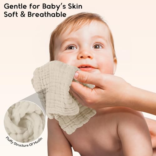 Image of Unnivoll Muslin Burp Cloths Baby 12''X12'', Baby Washcloths 6 Pack, 100% Cotton Baby Wash Cloths Absorbent and Soft for Newborn Infants Kids Boys Girls - Apricot