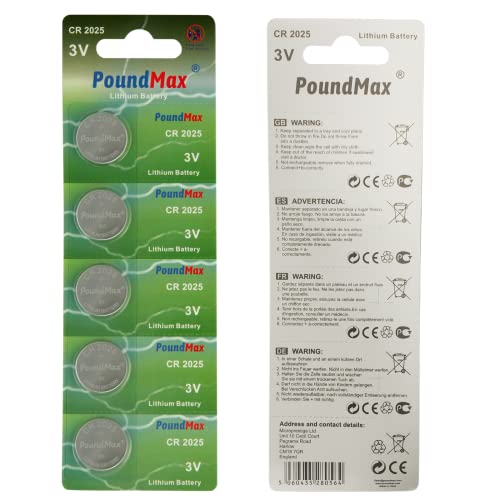 PoundMax CR 2025 Batteries 3v Lithium Button Cell Battery Combo Pack - 5 Count
