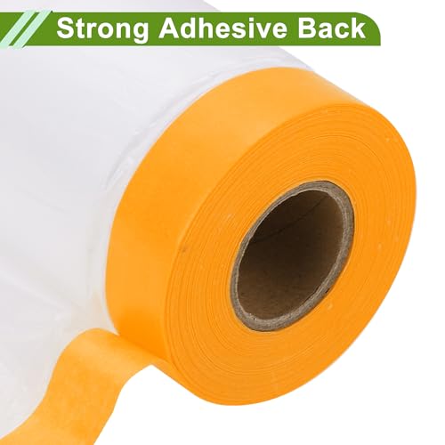 Image of Pre-Taped Masking Film Plastic Cover PE Film Natural Fiber Material 1 Pc 2200x55cm / 72.18ftx21.65 inch White Orange