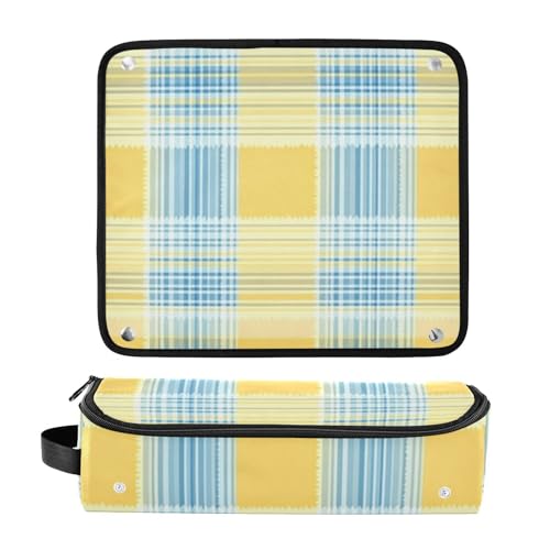 Bolsa de Viaje Grande GuoChe para Planchas de Pelo con Mat de Resistencia al Calor a Cuadros Azul y Amarillo miniatura 5