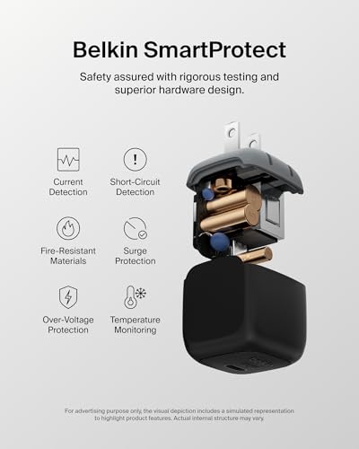Image of Belkin Compact Wall Charger 45W, USB-C Power Delivery Fast Charging for Apple iPhone 16, 15, 14, 13, Plus, Pro, Pro Max, Samsung Galaxy S25, Galaxy S24, Pixel 9, MacBook, iPad, AirPods, & More - Black